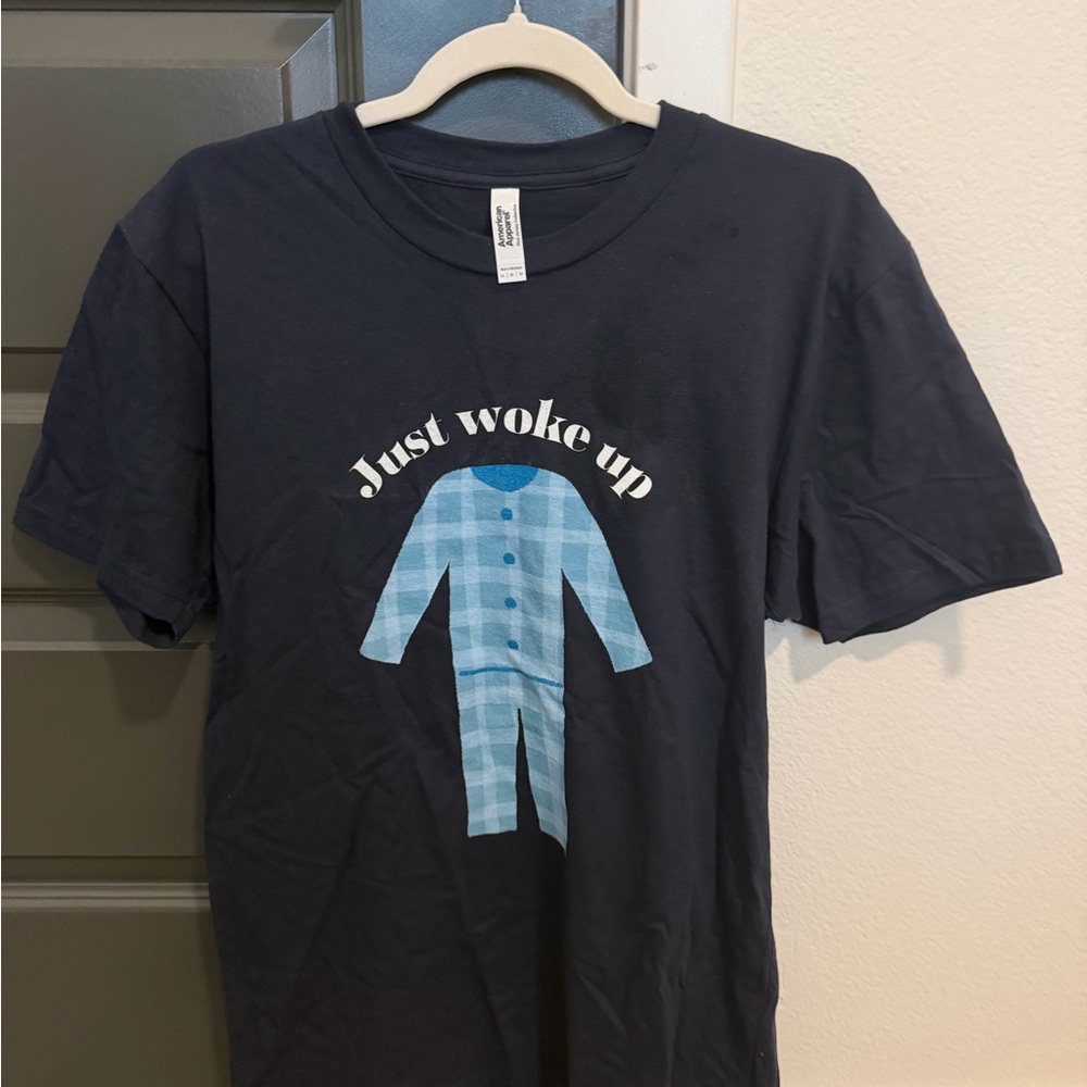 American Apparel Dark Blue 'Just Woke Up' Graphic Tee